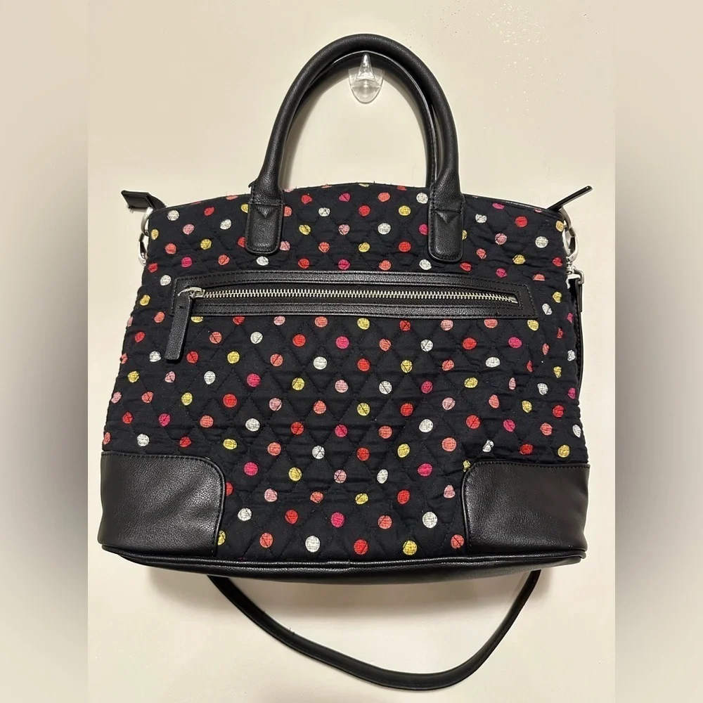 Vera Bradley Signature Cotton Day Off Satchel Purse Havana Dots with Black